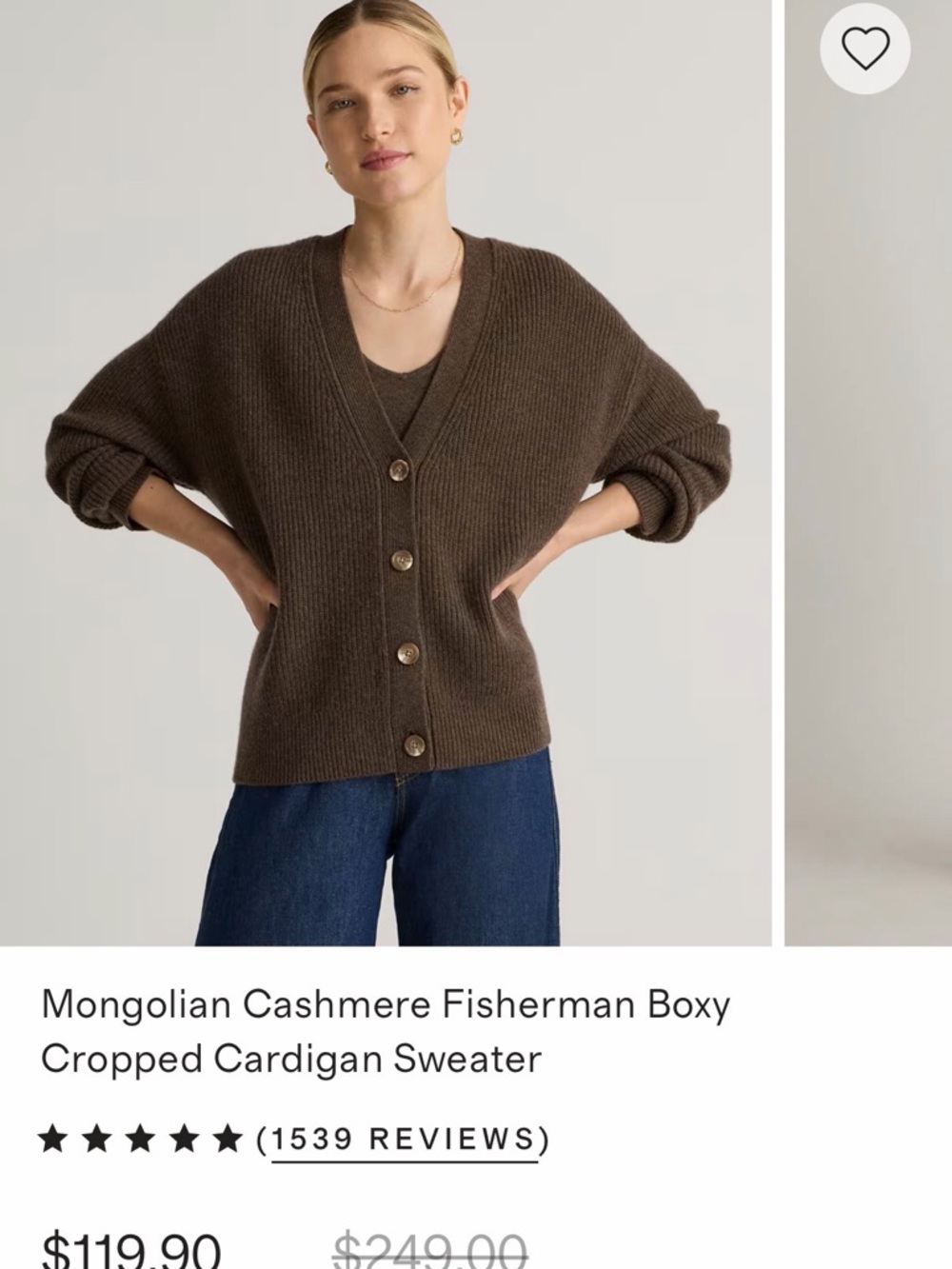 Mongolian Cashmere Fisherman Boxy Cropped Cardigan Sweater Brown Women’s M - Picture 2 of 5